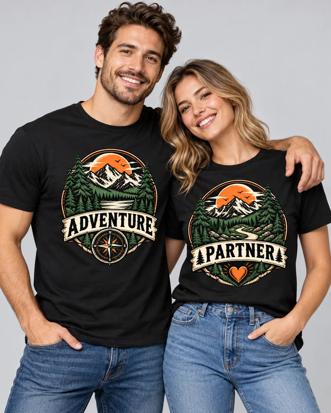 Adventure Partners – Classic Edition pair of matching couple T-shirts — Printe5