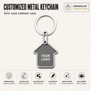 House-shaped custom metal keychain with company logo – Printe5