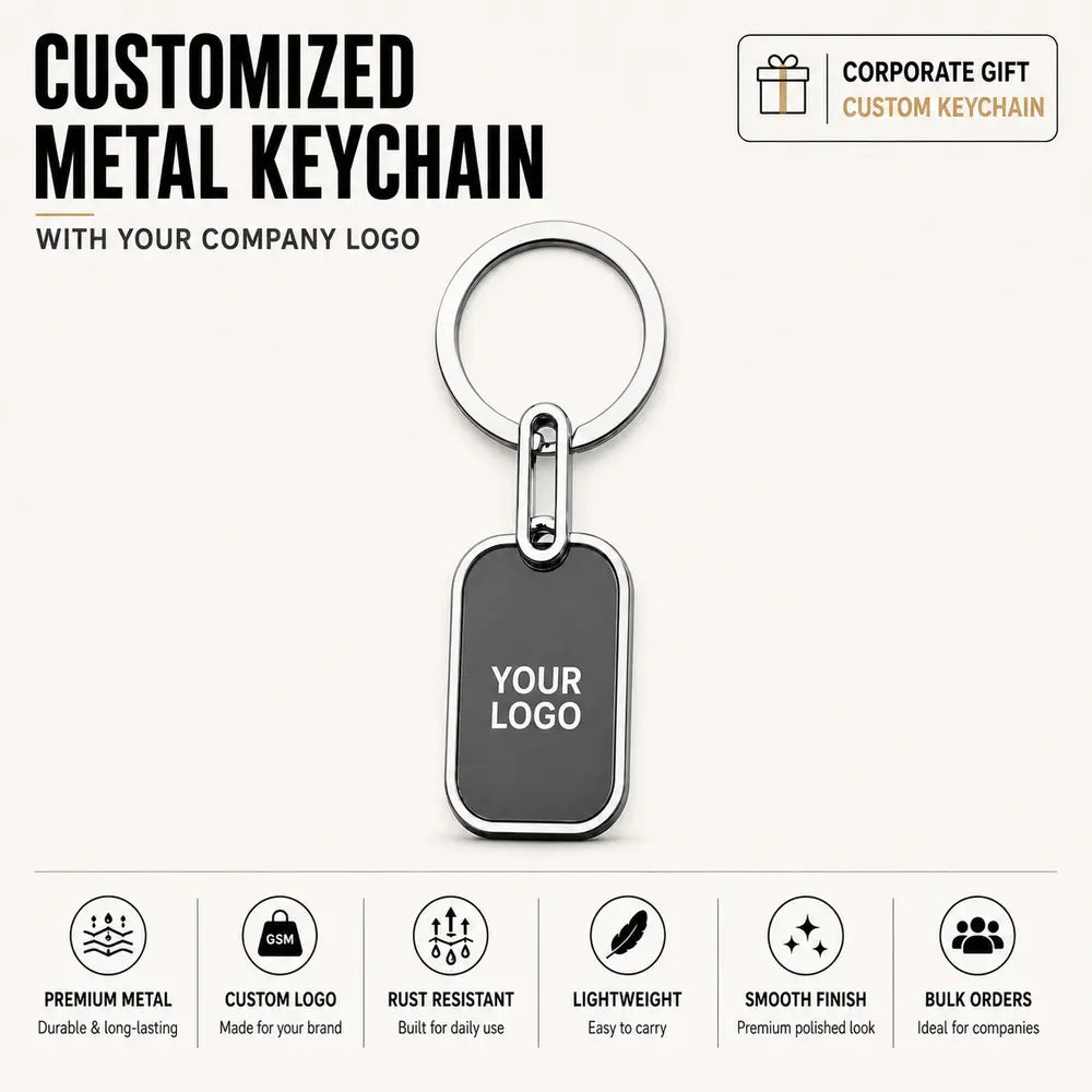 Rectangle custom metal keychain with company logo – Printe5