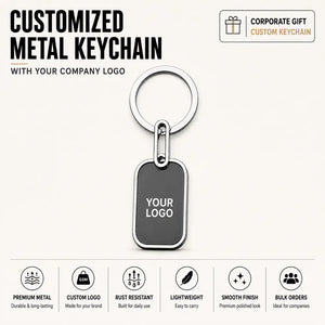 Rectangle custom metal keychain with company logo – Printe5