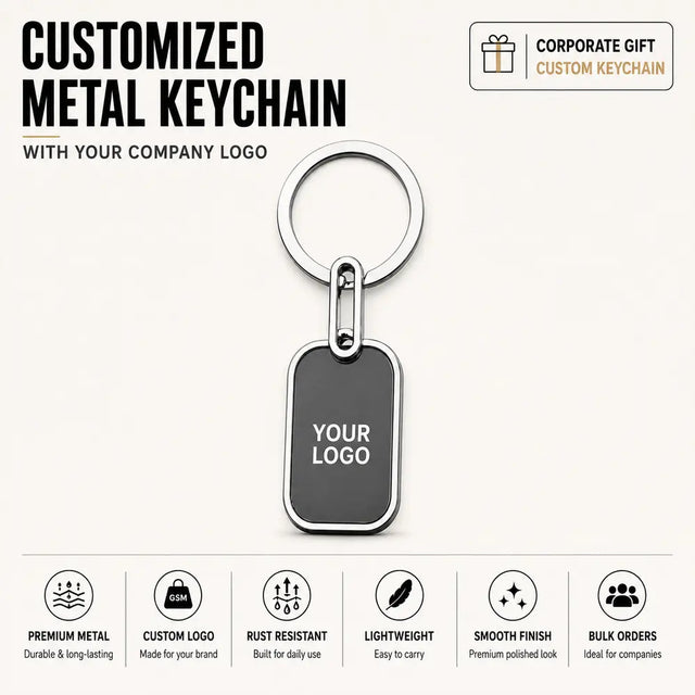 Rectangle custom metal keychain with company logo – Printe5
