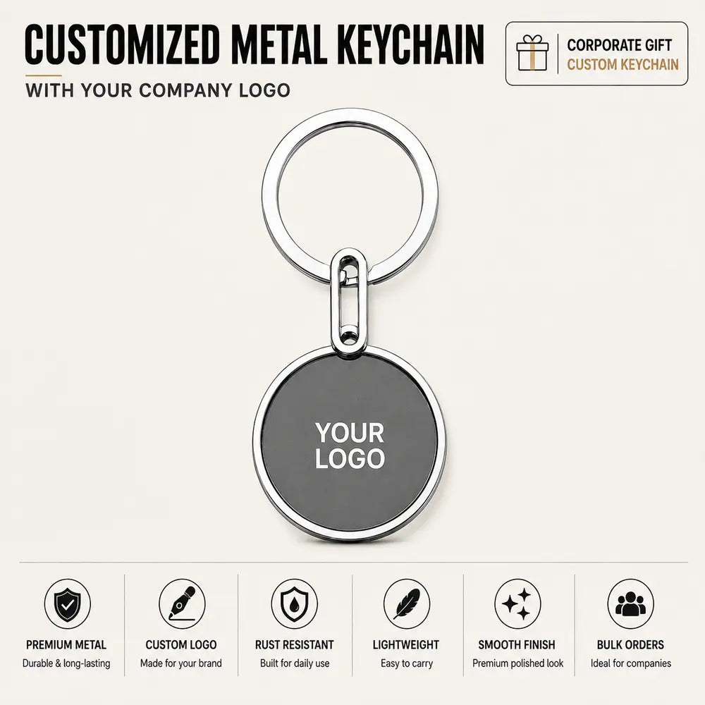 Round custom metal keychain with company logo – Printe5