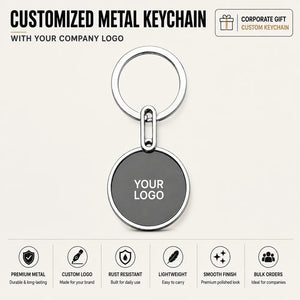 Round custom metal keychain with company logo – Printe5