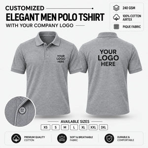 Custom Elegant Men Polo T-Shirt – 240 GSM - Grey Melange