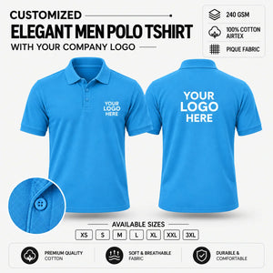 Custom Elegant Men Polo T-Shirt – 240 GSM - Sky Blue