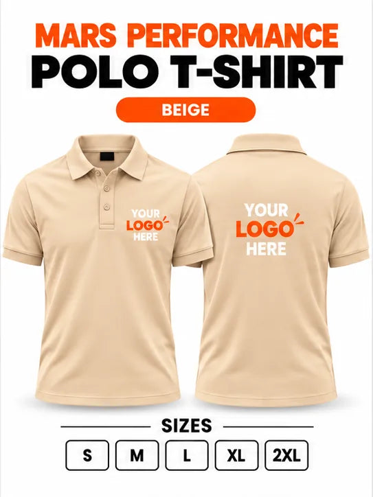 Printe5 Mars Performance 200 GSM polo T-shirt in Beige, front and back with customizable logo