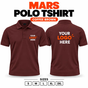 Printe5 Mars Performance 200 GSM polo T-shirt in Coffee Brown, front and back with customizable logo