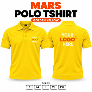 Printe5 Mars Performance 200 GSM polo T-shirt in Golden Yellow, front and back with customizable logo