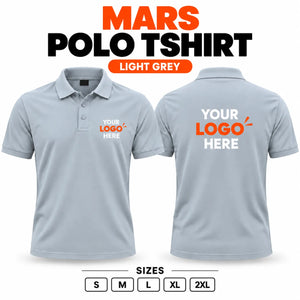Printe5 Mars Performance 200 GSM polo T-shirt in Light Grey, front and back with customizable logo