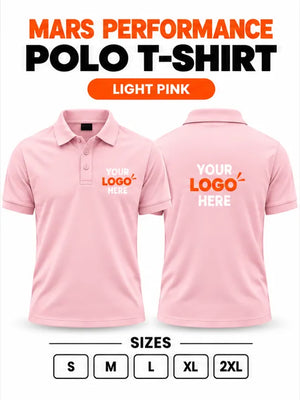 Printe5 Mars Performance 200 GSM polo T-shirt in Light Pink, front and back with customizable logo