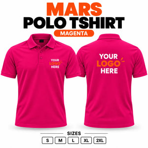Printe5 Mars Performance 200 GSM polo T-shirt in Magenta, front and back with customizable logo