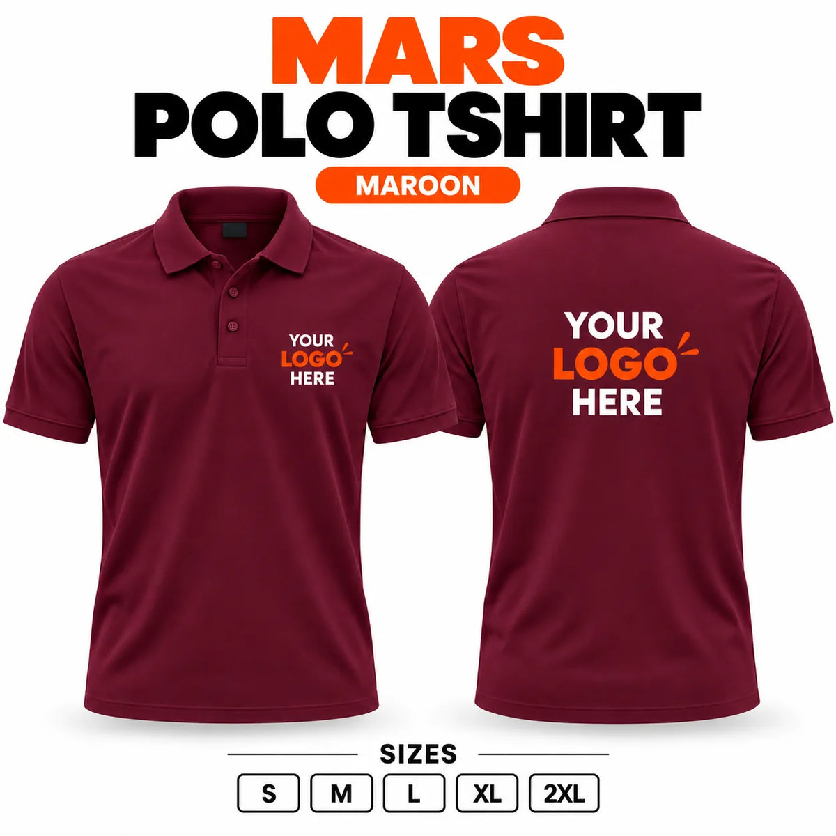 Printe5 Mars Performance 200 GSM polo T-shirt in Maroon, front and back with customizable logo