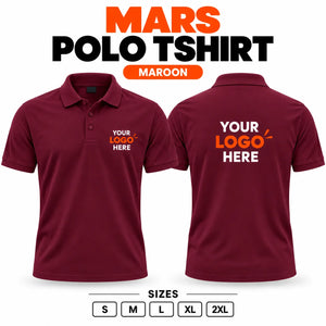 Printe5 Mars Performance 200 GSM polo T-shirt in Maroon, front and back with customizable logo