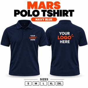 Printe5 Mars Performance 200 GSM polo T-shirt in Navy Blue, front and back with customizable logo