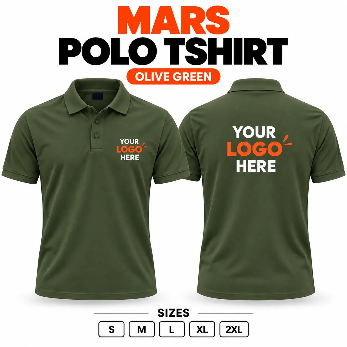 Printe5 Mars Performance 200 GSM polo T-shirt in Olive Green, front and back with customizable logo
