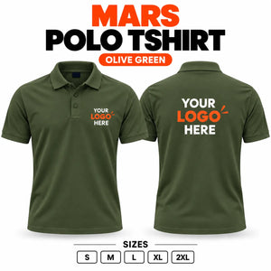 Printe5 Mars Performance 200 GSM polo T-shirt in Olive Green, front and back with customizable logo