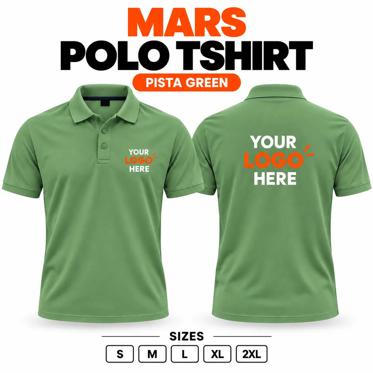 Printe5 Mars Performance 200 GSM polo T-shirt in Pista Green, front and back with customizable logo