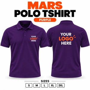 Printe5 Mars Performance 200 GSM polo T-shirt in Purple, front and back with customizable logo