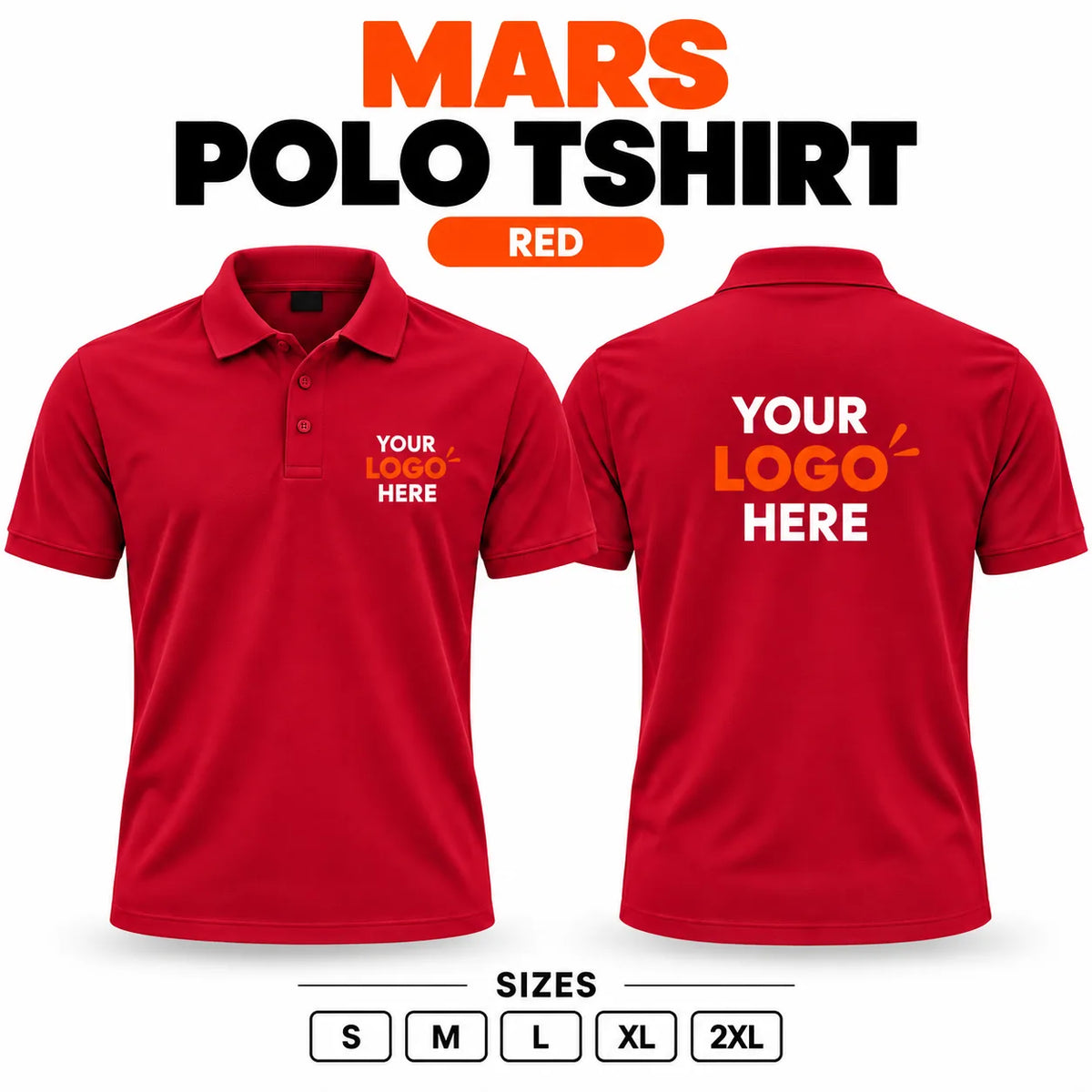 Printe5 Mars Performance 200 GSM polo T-shirt in Red, front and back with customizable logo
