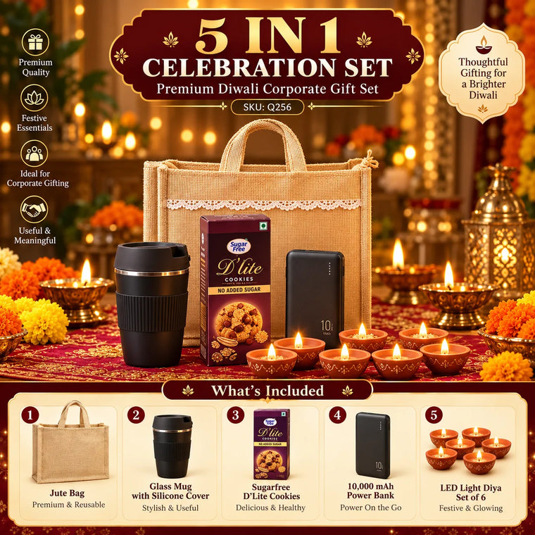 5-in-1 Custom Corporate Diwali Gift Set with Power Bank & Glass Mug