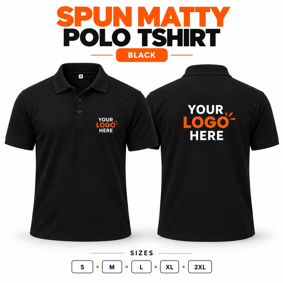 Printe5 custom spun matty 200 GSM polo shirt front and back in Black