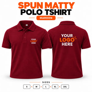 Printe5 custom spun matty 200 GSM polo shirt front and back in Maroon
