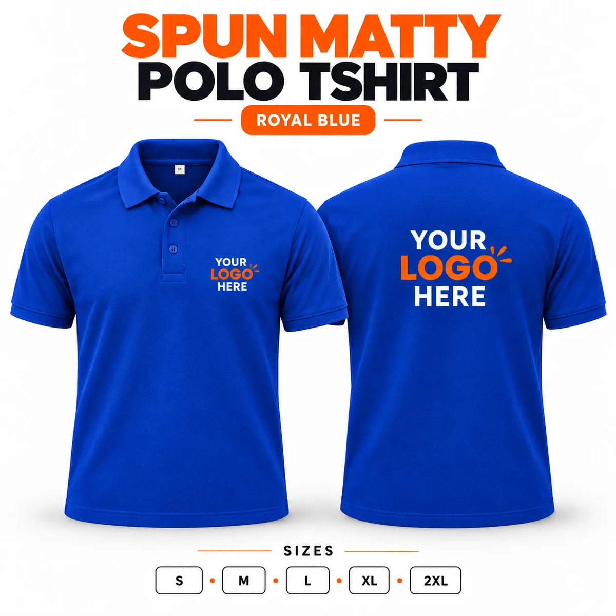 Printe5 custom spun matty 200 GSM polo shirt front and back in Royal Blue