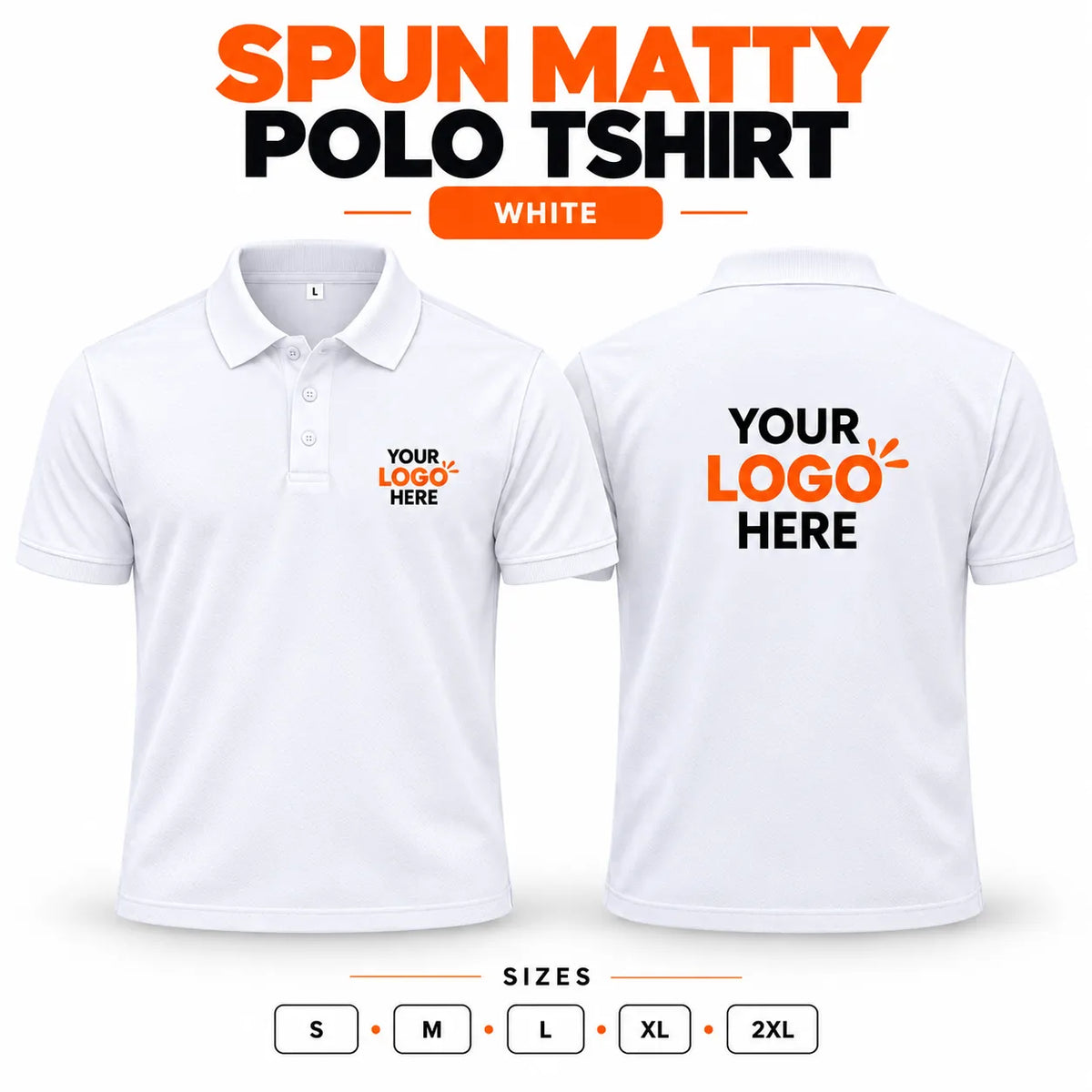 Printe5 custom spun matty 200 GSM polo shirt front and back in White
