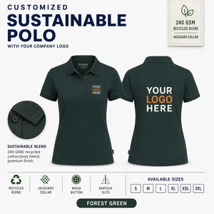 Women’s Custom Recycled Cotton Jacquard Polo T-Shirt – 240 GSM - Forest Green