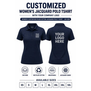 Women’s Custom Recycled Cotton Jacquard Polo T-Shirt – 240 GSM - Midnight Navy