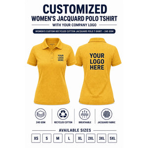 Women’s Custom Recycled Cotton Jacquard Polo T-Shirt – 240 GSM - Sunrise Yellow