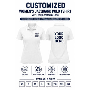 Women’s Custom Recycled Cotton Jacquard Polo T-Shirt – 240 GSM - White