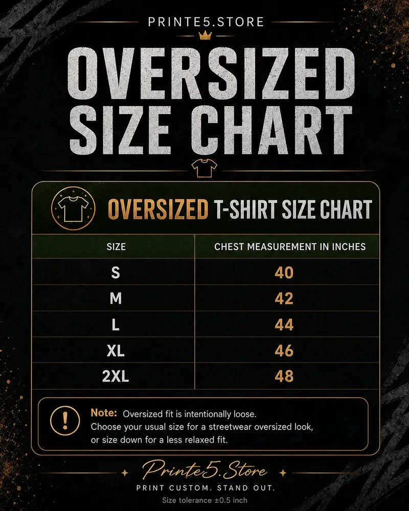 Oversized T-shirt size chart